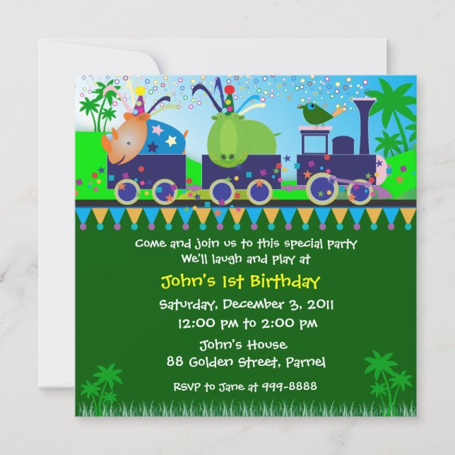 Invitation d'anniversaire : 019B Un train mignon (Devant)