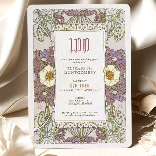 Invitation d'anniversaire 100 ans Art Nouveau par