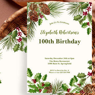 Invitation d'anniversaire 100 ans Elégante Verdure