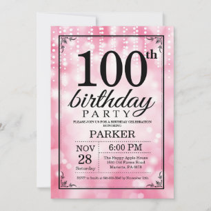 Invitation d'anniversaire 100 ans Paillettes Roses