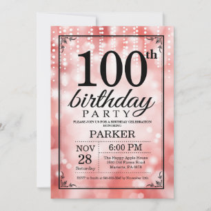 Invitation d'anniversaire 100 ans Paillettes Rouge