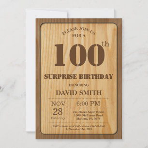 Invitation d'anniversaire 100 ans Rustic Surprise