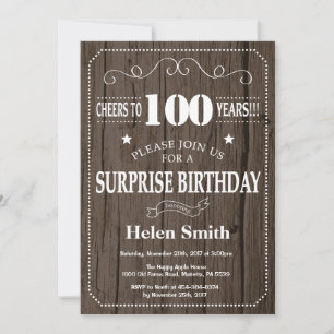Invitation d'anniversaire 100 ans Rustic Surprise
