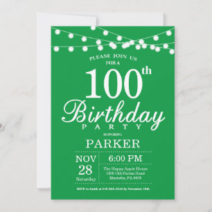 Invitation d'anniversaire 100 ans Vert