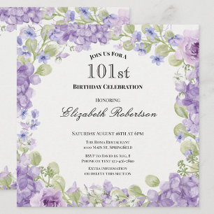 Invitation d'anniversaire 101 ans Élégante Fleur V