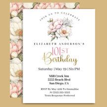Invitation d'anniversaire 101 ans Fleur de Pivoine