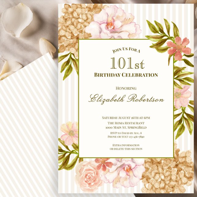 Invitation d'anniversaire 101 ans Fleurs d'Automne (Créateur téléchargé)