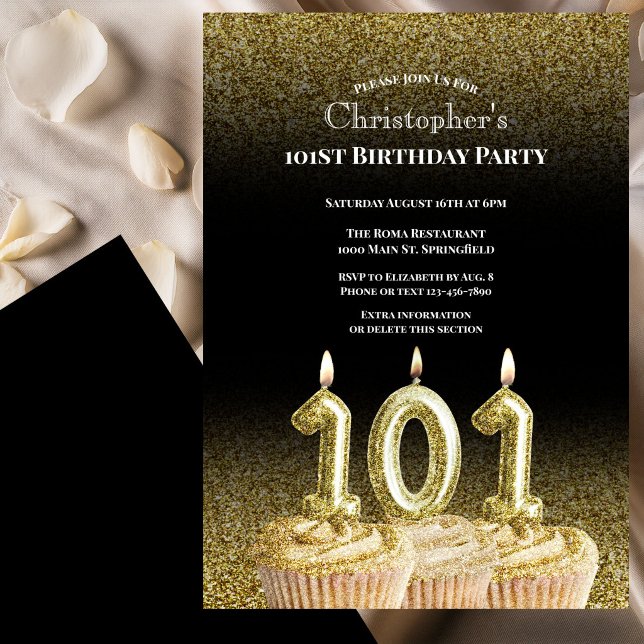 Invitation d'anniversaire 101 ans pour lui noir et (Créateur téléchargé)