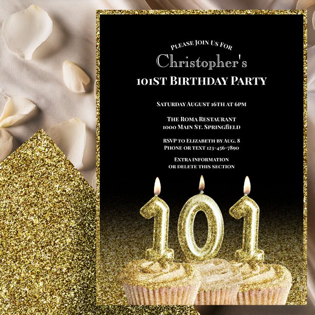 Invitation d'anniversaire 101 ans pour lui noir et (Créateur téléchargé)