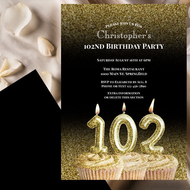 Invitation d'anniversaire 102 ans pour lui noir et (Créateur téléchargé)