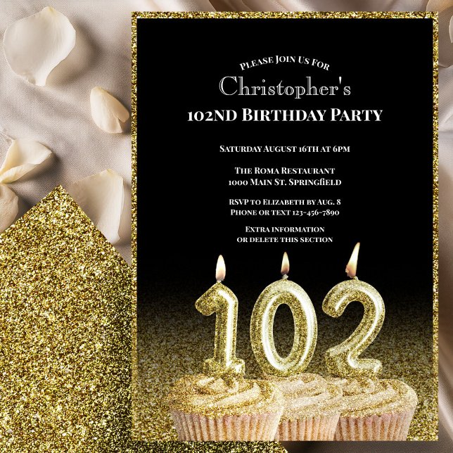 Invitation d'anniversaire 102 ans pour lui noir et (Créateur téléchargé)