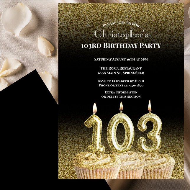 Invitation d'anniversaire 103 ans pour lui noir et (Créateur téléchargé)