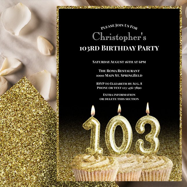 Invitation d'anniversaire 103 ans pour lui noir et (Créateur téléchargé)