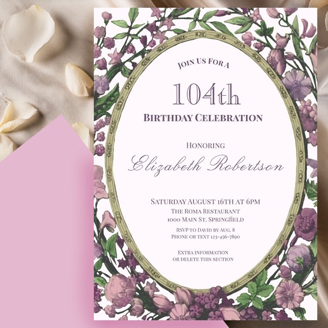 Invitation d'anniversaire 104 ans pour femme avec  (Créateur téléchargé)