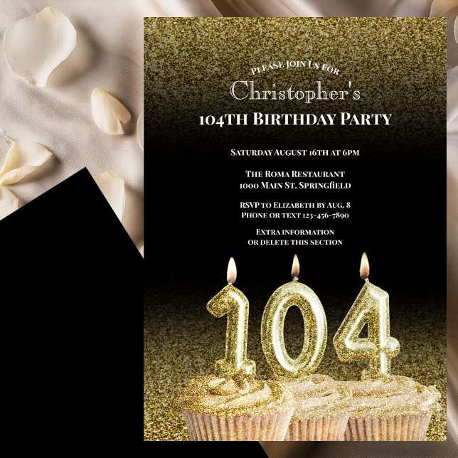 Invitation d'anniversaire 104 ans pour lui noir et (Créateur téléchargé)