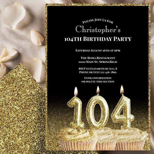 Invitation d'anniversaire 104 ans pour lui noir et (Créateur téléchargé)