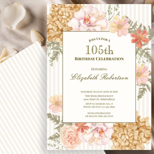Invitation d'anniversaire 105 ans aux couleurs flo (Créateur téléchargé)