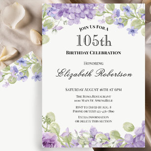 Invitation d'anniversaire 105 ans Élégante Fleur V