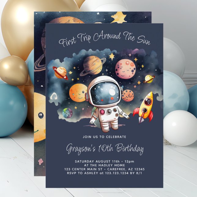 Invitation d'anniversaire 10 ans Bleu Planètes Esp (Créateur téléchargé)