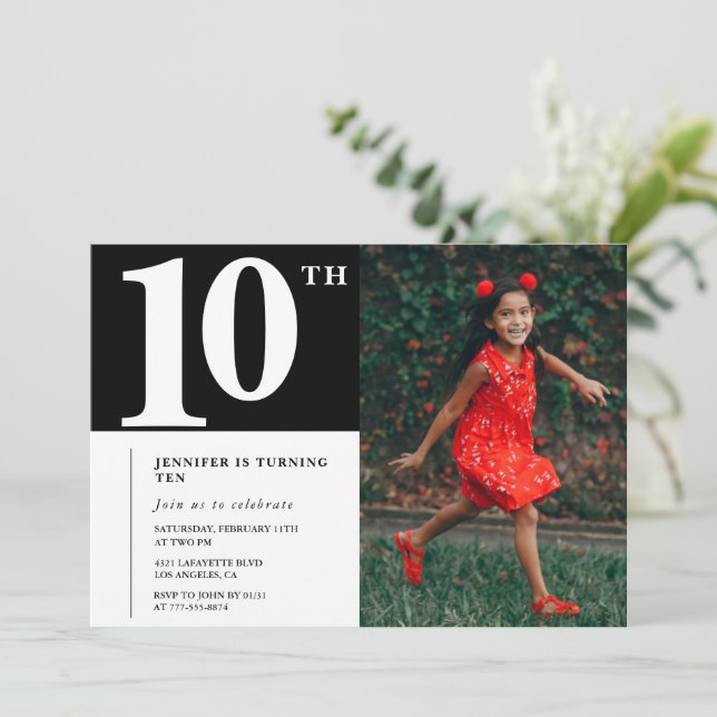 Invitation d'anniversaire 10 ans chic filles photo (Debout devant)