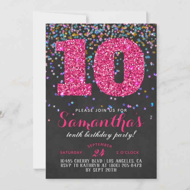 Invitation d'anniversaire 10 ans confettis (Devant)