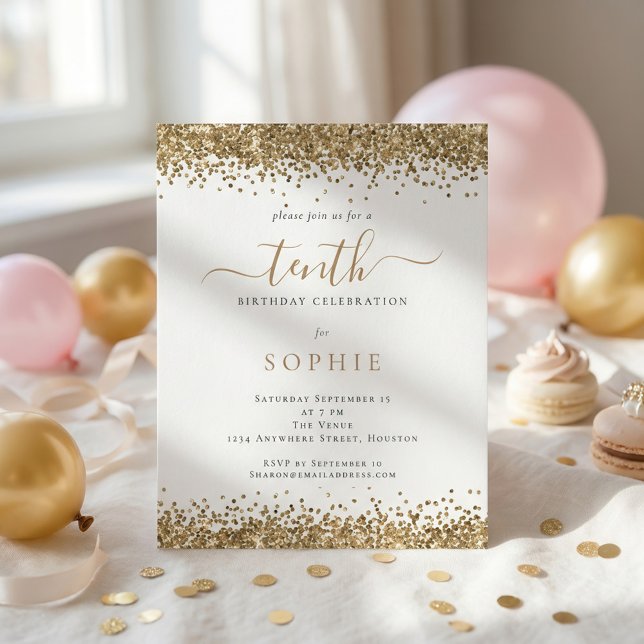 Invitation d'anniversaire 10 ans fille paillettes  (Créateur téléchargé)