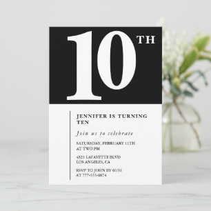 Invitation d'anniversaire 10 ans Filles Noir Blanc