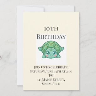 Invitation d'anniversaire 10 ans pour bébé tortue 