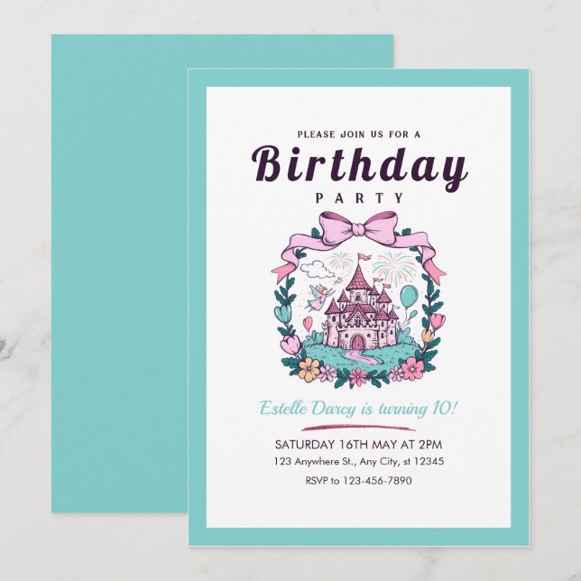 Invitation d'anniversaire 10 ans pour filles du Ch (Devant / Derrière)