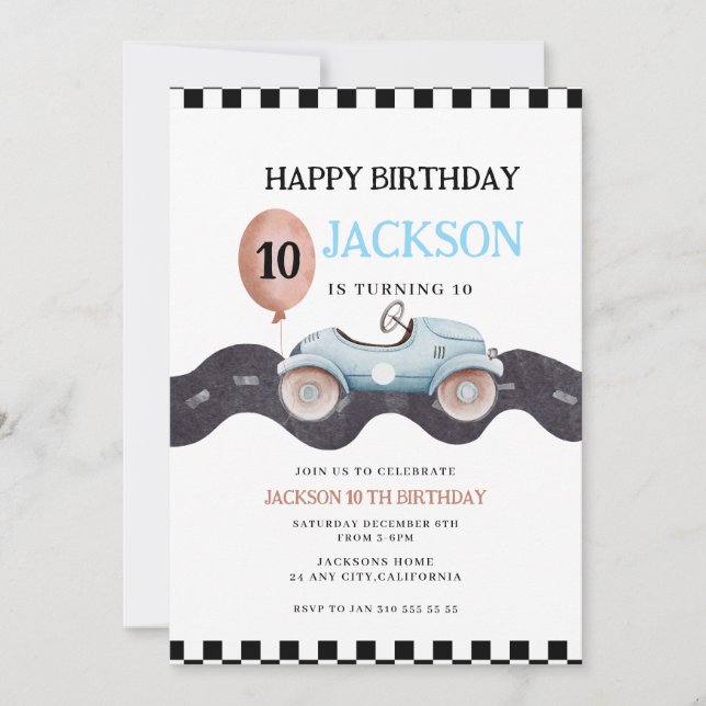 Invitation d'anniversaire 10 ans pour garçons sur  (Devant)