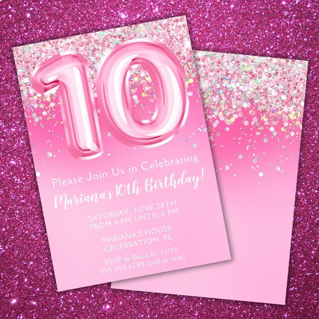 Invitation d'anniversaire 10 ans Rose Fille Paille (Créateur téléchargé)