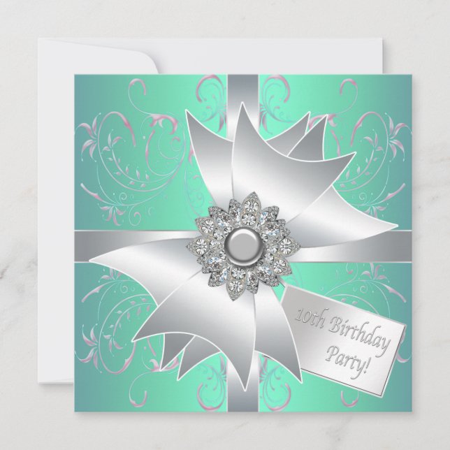 Invitation d'anniversaire 10 ans Teal Blue Pink (Devant)