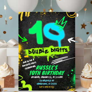 Invitation d'anniversaire 10 chiffres double néon