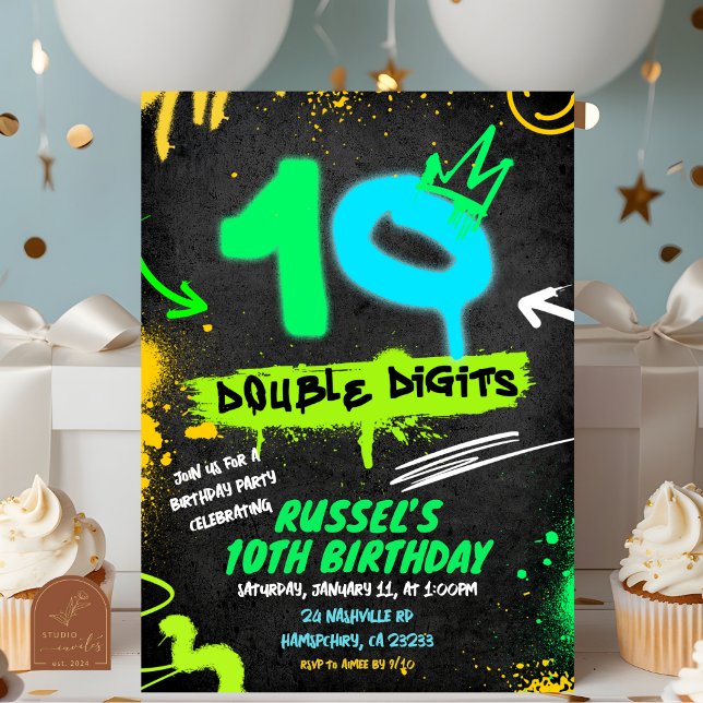 Invitation d'anniversaire 10 chiffres double néon  (Créateur téléchargé)