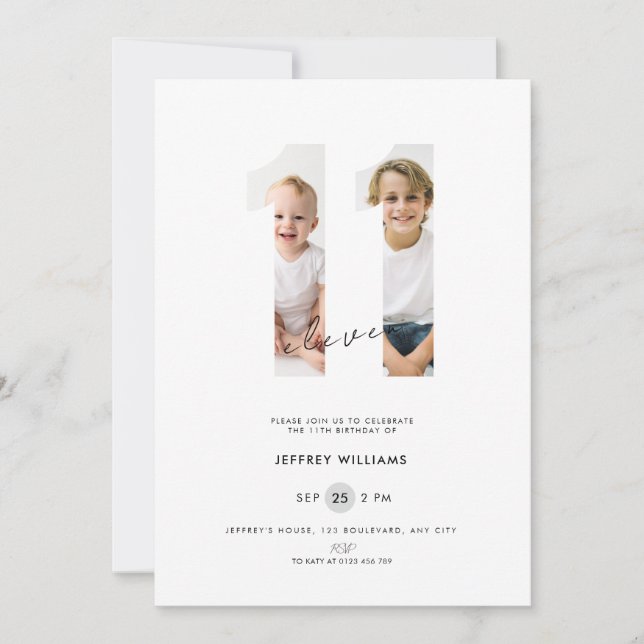 Invitation d'anniversaire 11 ans avec photo pour g (Devant)