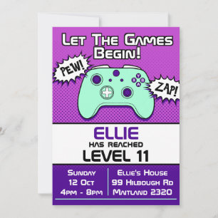Invitation d'anniversaire 11 ans Gamer Girl Violet