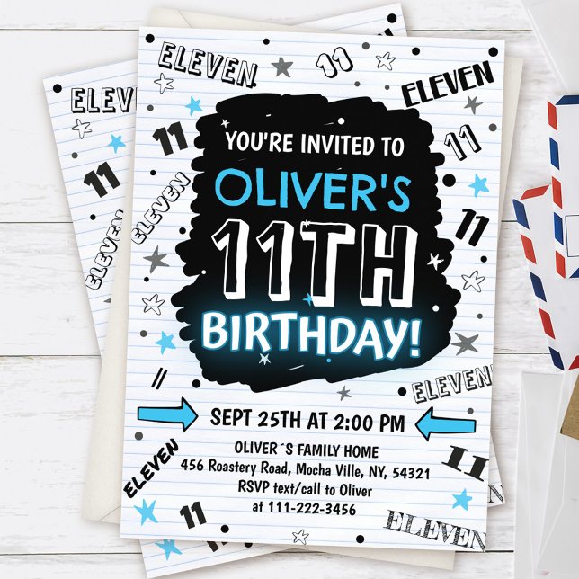 Invitation d'anniversaire 11 ans pour garçon Doodl (Créateur téléchargé)
