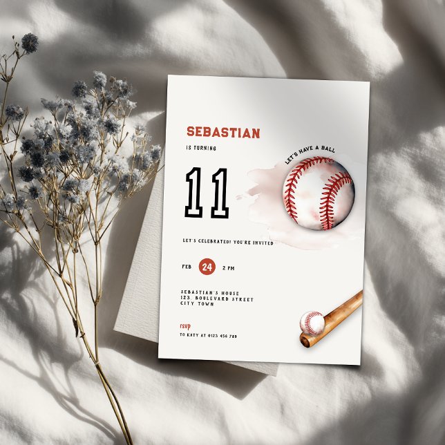 Invitation d'anniversaire 11 ans pour une fête d'e (Baseball 11th birthday invitation)