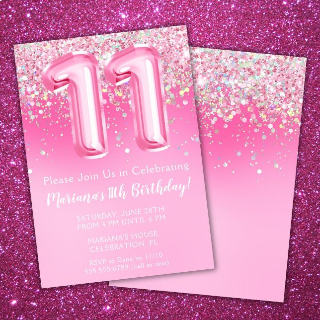 Invitation d'anniversaire 11 ans rose fille paille (Créateur téléchargé)