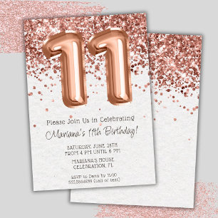 Invitation d'anniversaire 11 ans Rose Gold