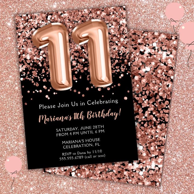 Invitation d'anniversaire 11 ans Rose noire Paille (Créateur téléchargé)