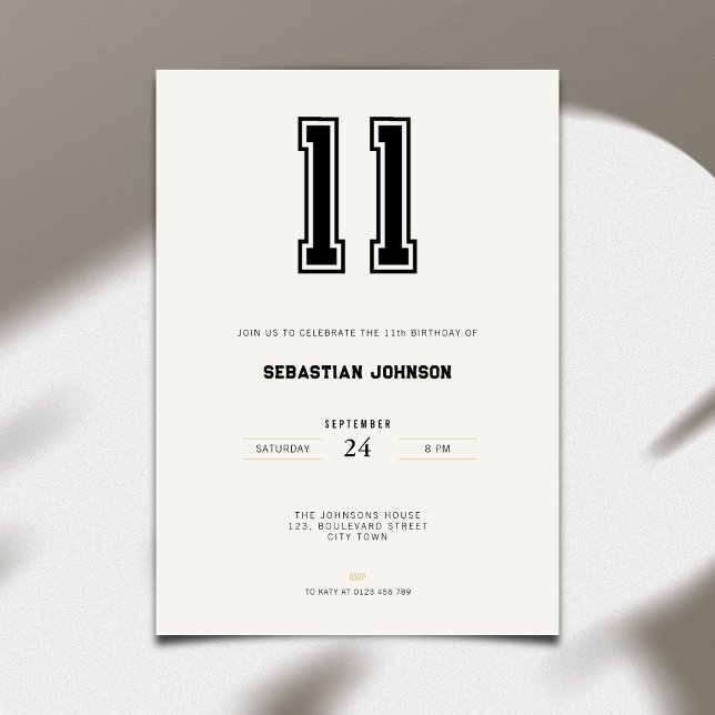 Invitation d'anniversaire 11 ans - Style Sport Min (11th birthday invitation simple sport design for teenagers)