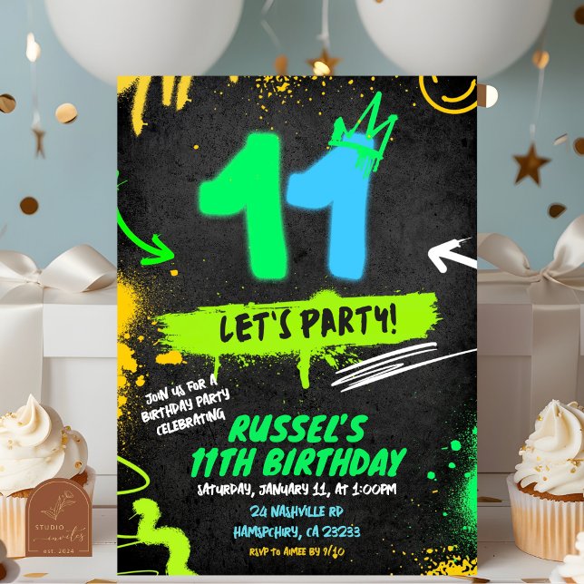 Invitation d'anniversaire 11 Neon Graffiti (Créateur téléchargé)