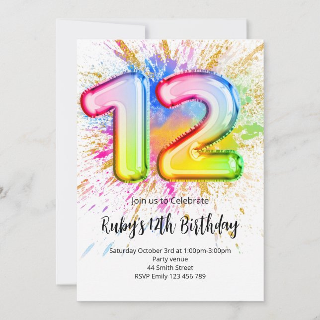 Invitation d'anniversaire 12 ans Arc-en-Ciel (Devant)