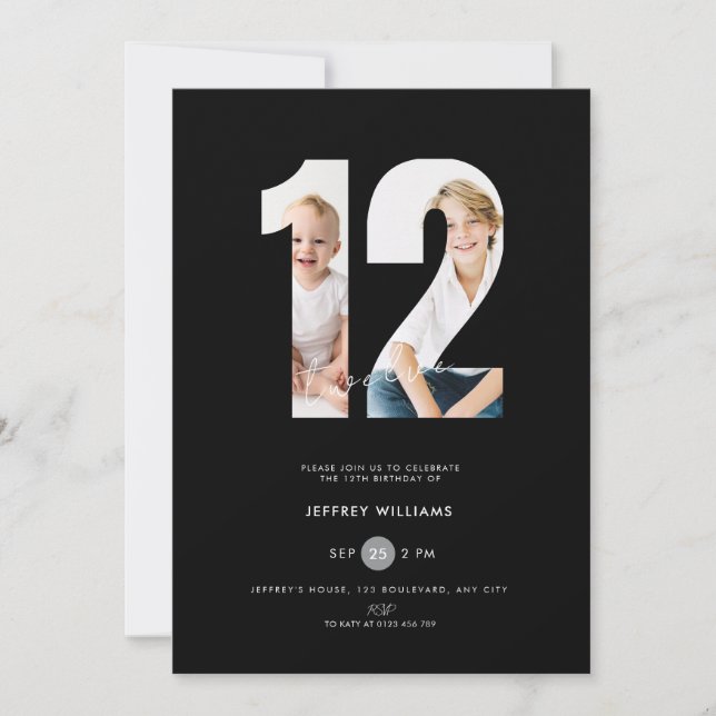 Invitation d'anniversaire 12 ans avec photo pour g (Devant)