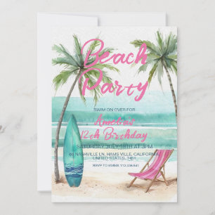 Invitation d'anniversaire 12 ans Beach Party Pa