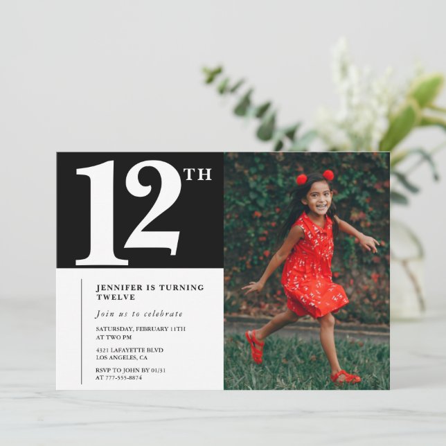 Invitation d'anniversaire 12 ans chic filles photo (Debout devant)