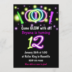 Invitation d'anniversaire 12 ans GLOW Lights