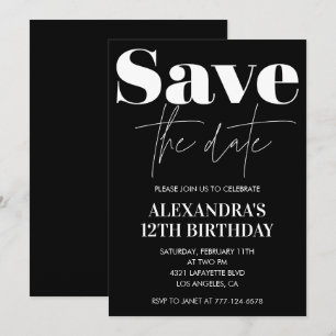 Invitation d'anniversaire 12 ans Noir Sauvegarder