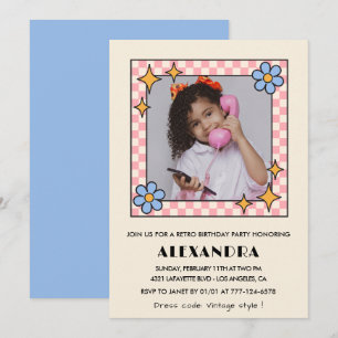 Invitation d'anniversaire 12 ans Retro Groovy Fleu